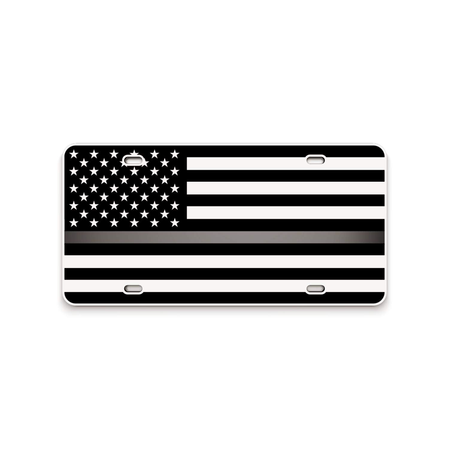 Jass Graphix Thin Silver Gray Line American Flag License Plate Correctional Officers Matte Black On 1/8'' White Aluminum Composi