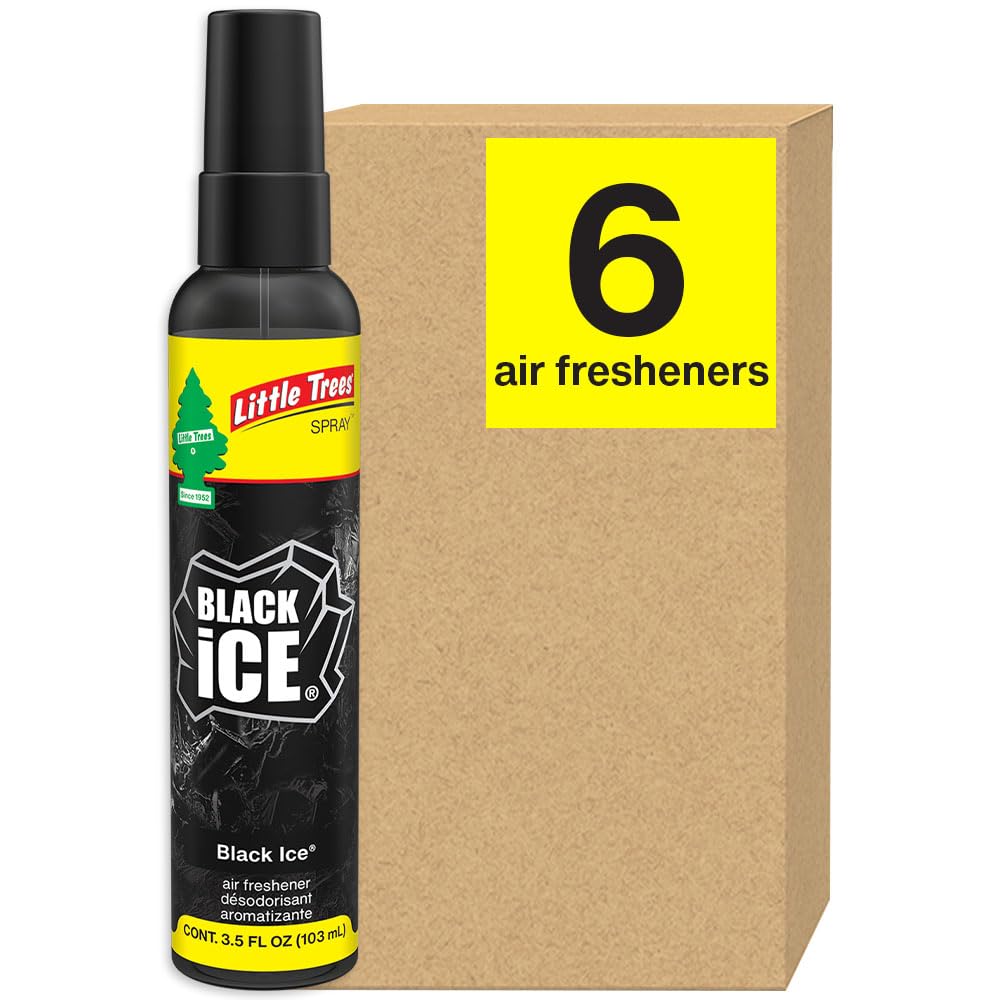 LITTLE TREES Car Air Freshener. SPRAY Provides a Long-Lasting Scent for Auto or Home. On-the-go Freshness. Black Ice, 6 Air Fres