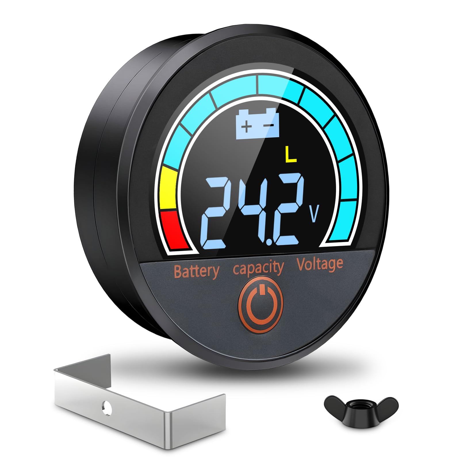 Battery Capacity Voltage Meter, 12V 24V 48V 60V 84V IP68 Waterproof LCD Battery Monitor Gauge Low-Voltage Alarm for Lithium, Lit