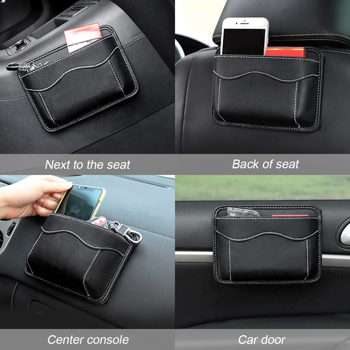 Moly Magnolia Car Seat Side Pocket Organizer, American Flag Pu Leather Storage Bag, Pen Phone Holder Tray Pouch Seat Gap Filler,