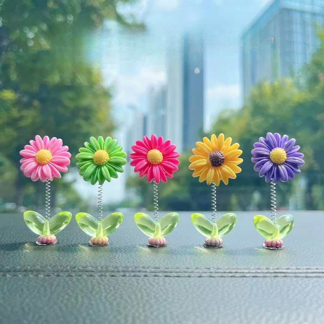 Zwik Car Dashboard Decor Sunflower | Cute Mini Shaking Head Dancing Flower Interior Accessories | Mirror Decorative Ornament (In