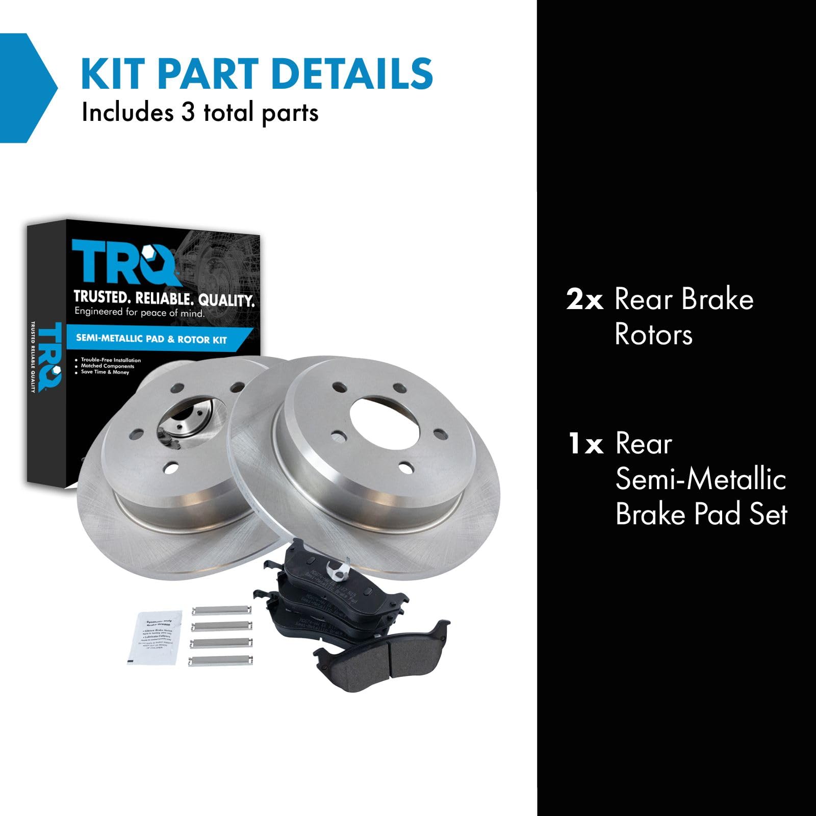 Trq Rear Brake Pad & Rotor Kit Brake Pads Brake Rotor Semi-Metallic Compatible With 1996-2002 Ford Crown Victoria Lincoln Town C