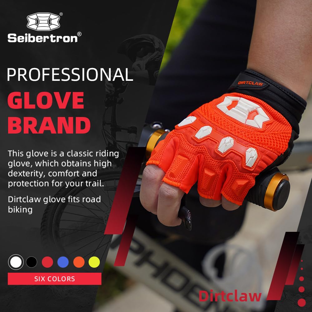 Seibertron Adult Dirtclaw Gloves - Motorcycle Motocross Sports Gloves For Ultimate Grip And Protection Fluo Orange S