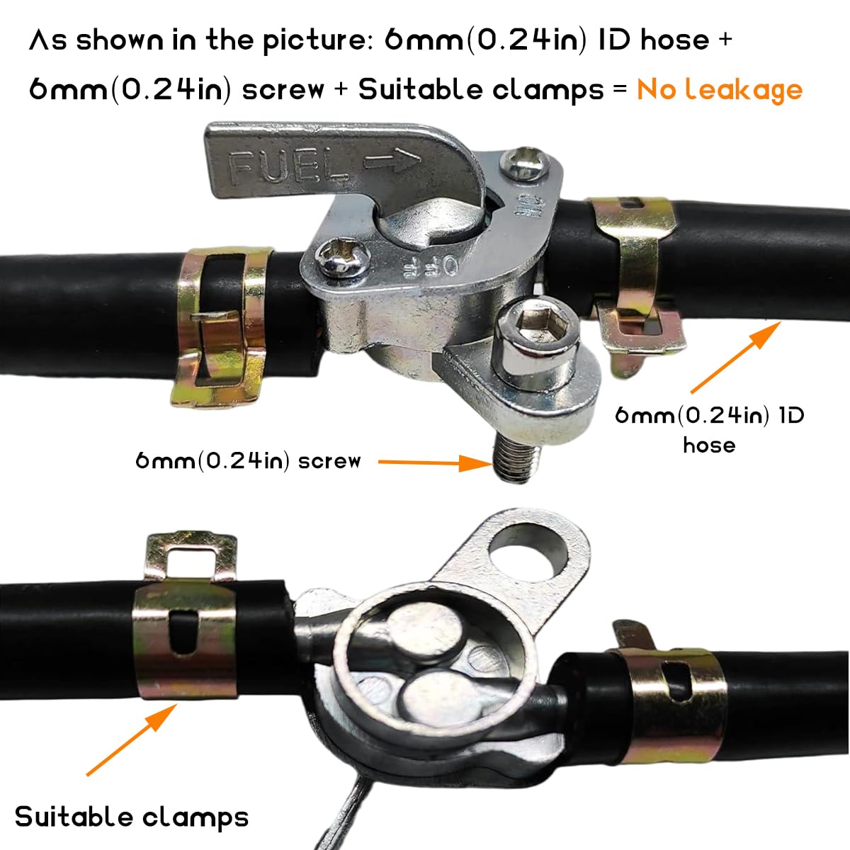 Wevdn 4 PCS Inline Fuel Tank Tap Valve, 6mm Motorcycle Inline Gas Fuel Petcock Shut Off Switch, Fuel Tank Tap Valve On-Off Switc