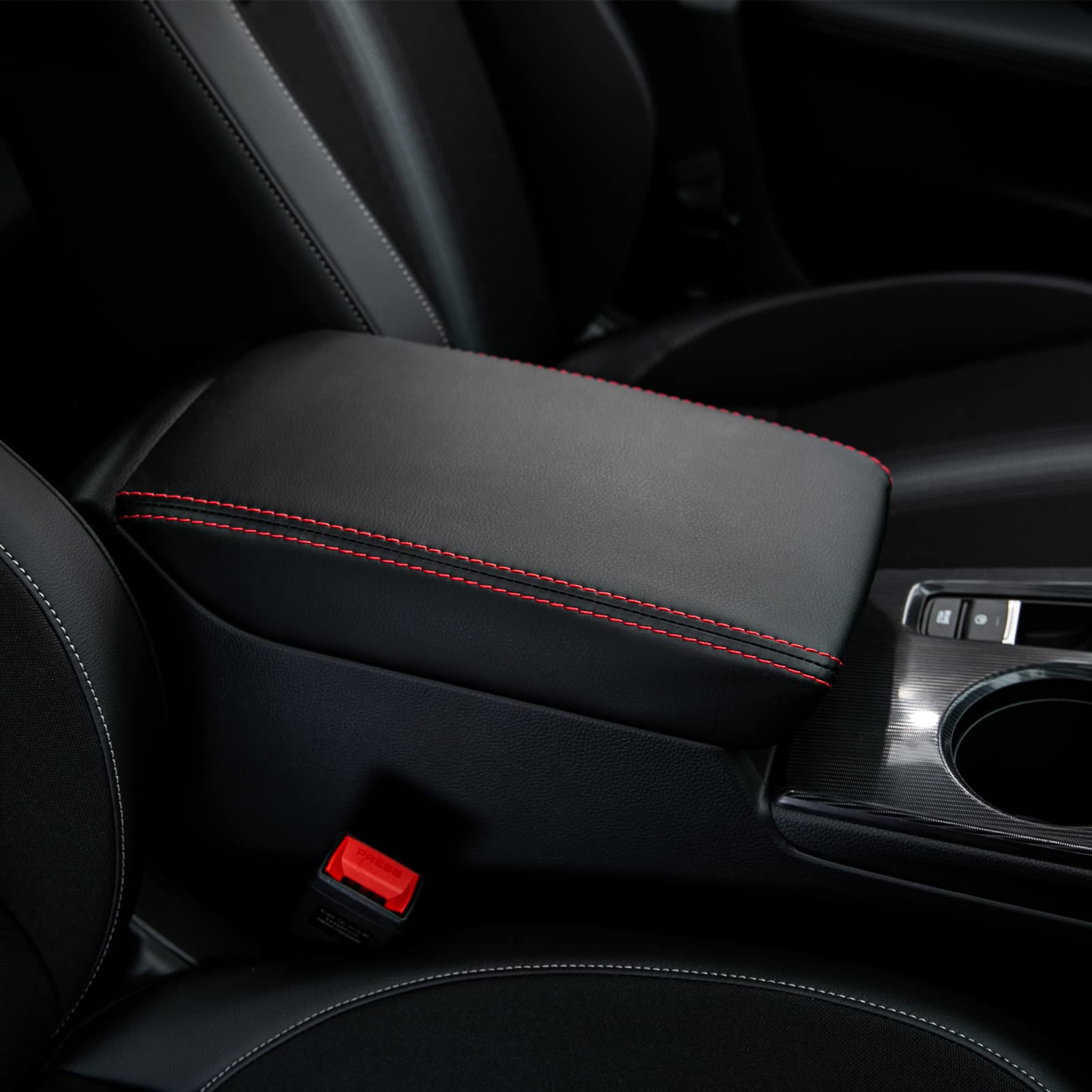 CKE Armrest Cover for Honda Civic 2022-2026 - Black (Red Line), Leather, CVT, Storage Box Lids, Seat Protector