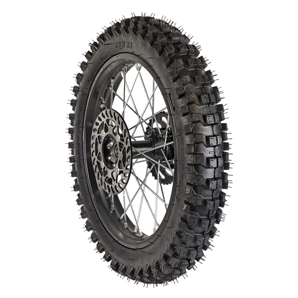 RedCap 16" Rear Wheel Tire Assembly with Brake Rotor & Sprocket for 90/100-16 Dirt Pit Bikes - Black Stainless Steel