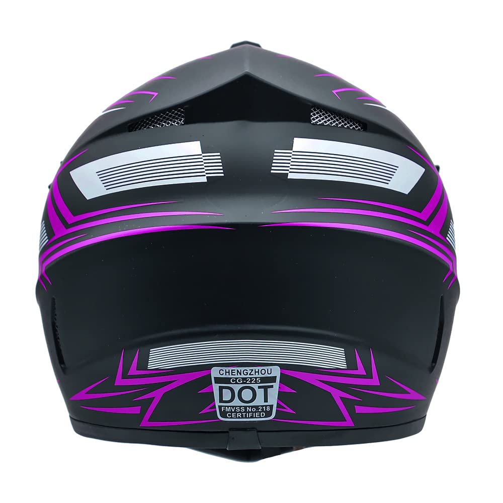 DJGLKREJG Motocross Helmet Unisex-Adult Large Purple Plastic DOT Approved Off-Road Motorcycle Helmet
