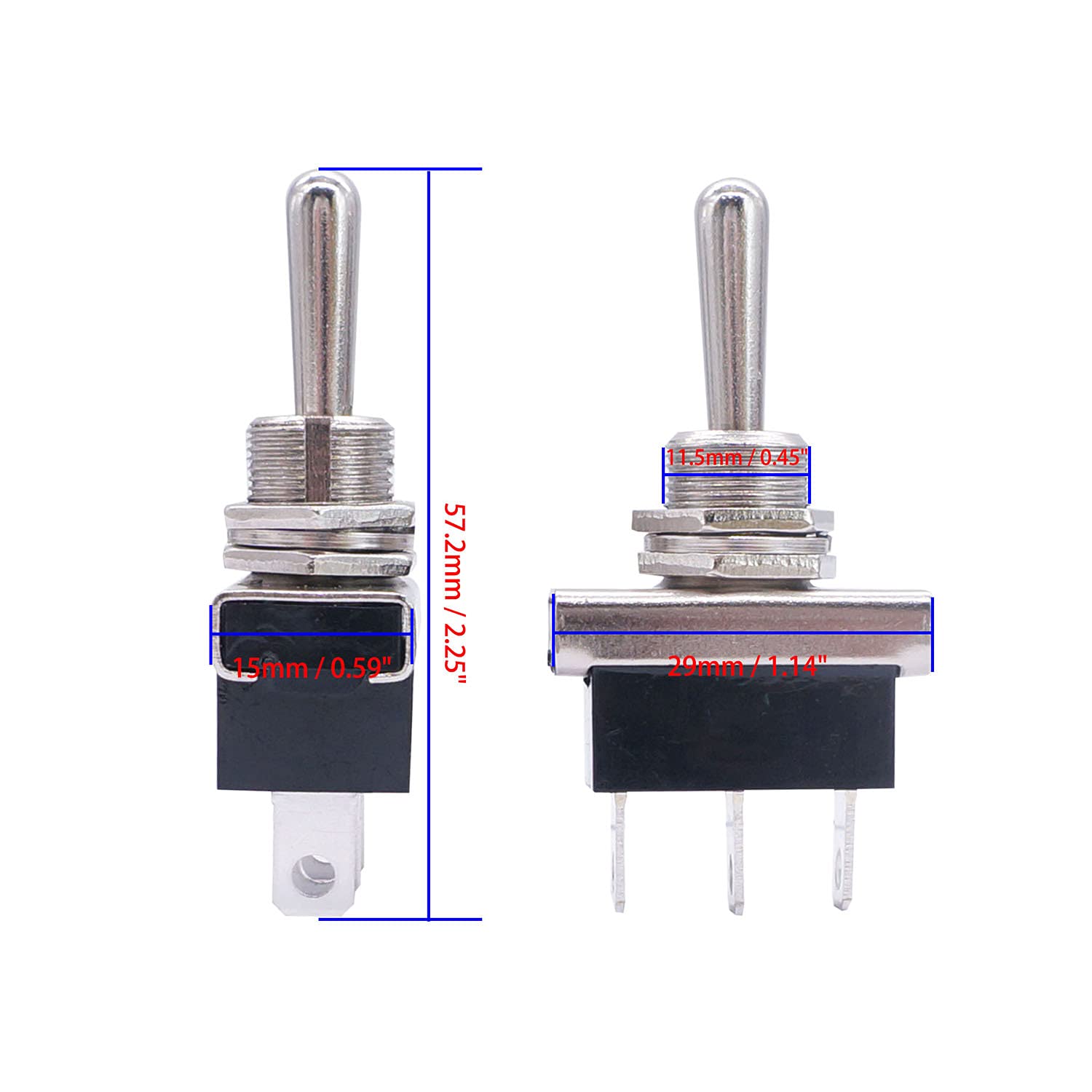 weideer 2Pcs Momentary Toggle Switch 12V 25A SPDT (ON)/Off/(ON) 3 pin 3 Position Waterproof Toggle Switch with Waterproof Cover