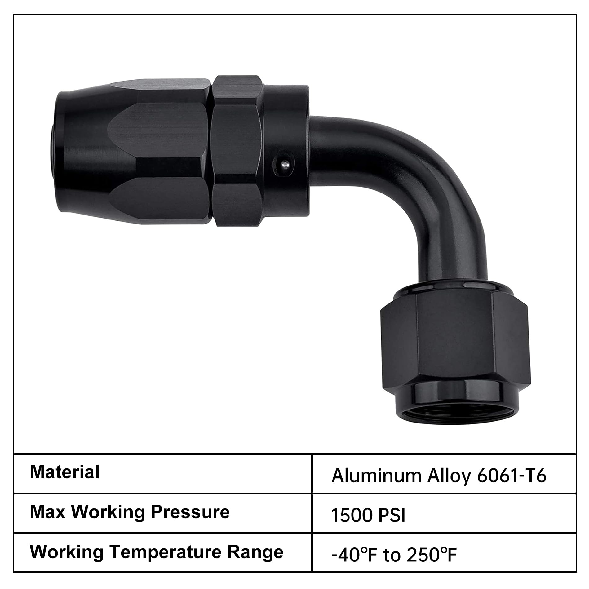 Evil Energy 20An Hose End Fitting 90 Degree Swivel For Cpe Braided Fuel Hose Black