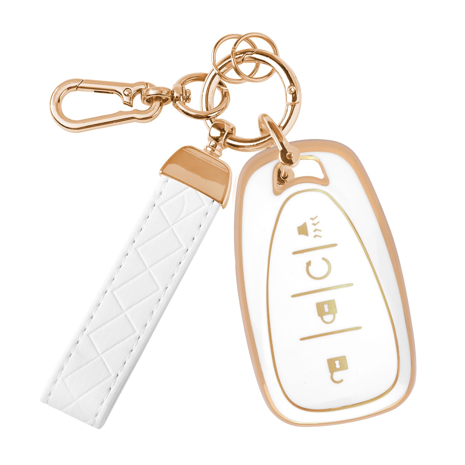 Rislobx Key Fob Cover Fit for Chevy Key, Car Key Case Protector for Volt Bolt Spark Equinox Traverse Trax (4 Buttons White)