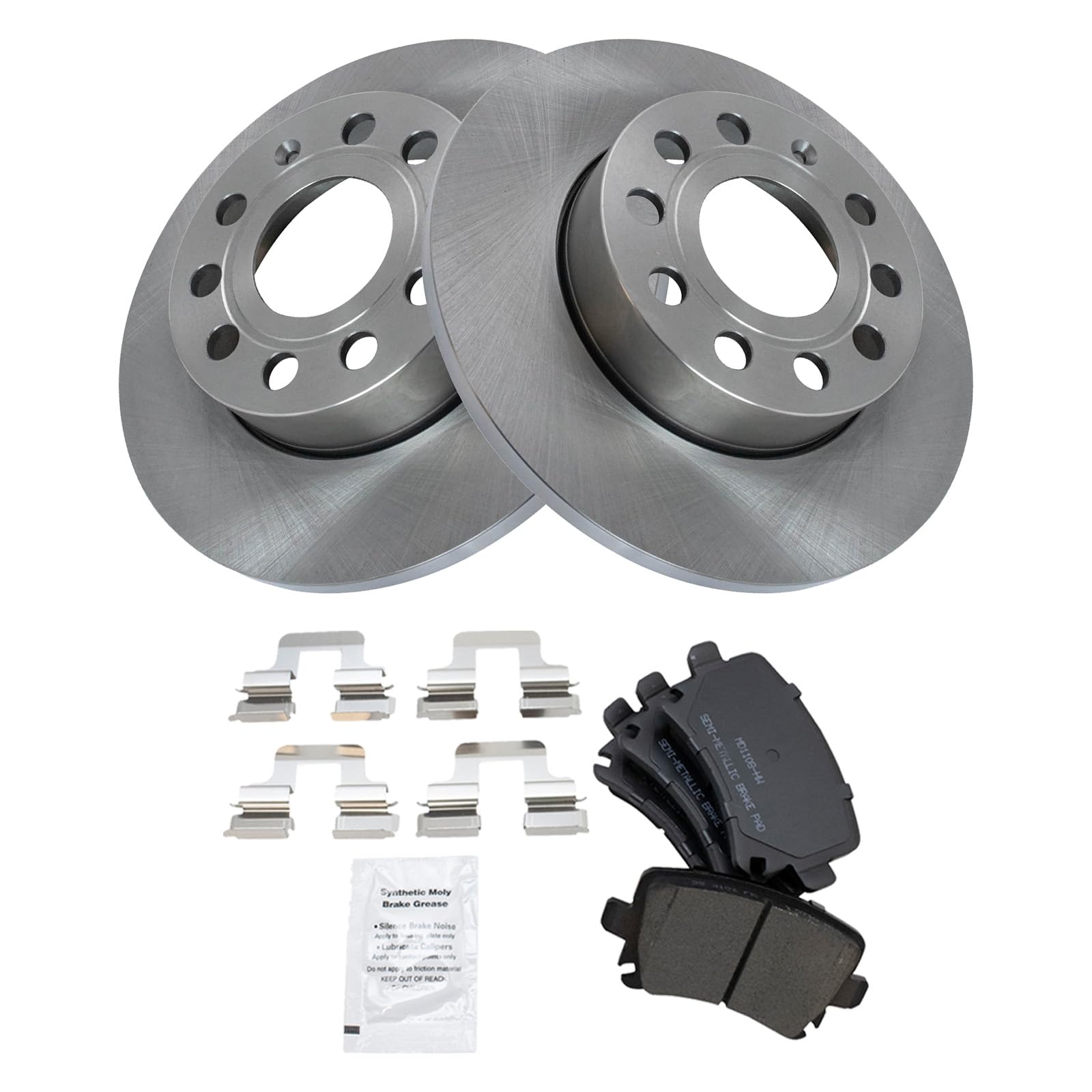 Trq Rear Brake Pad & Rotor Kit Brake Pads Brake Rotor Semi-Metallic Compatible With 2008-2010 Audi A3 A3 Quattro 2010 Volkswagen