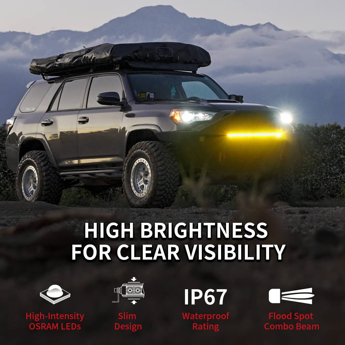 Lasfit 12 Inch Amber Light Bar, Ip67 Waterproof Led Light Bar, Single Row Yellow Led Bar, Off Road Light Bar For Foggy/Night Dri