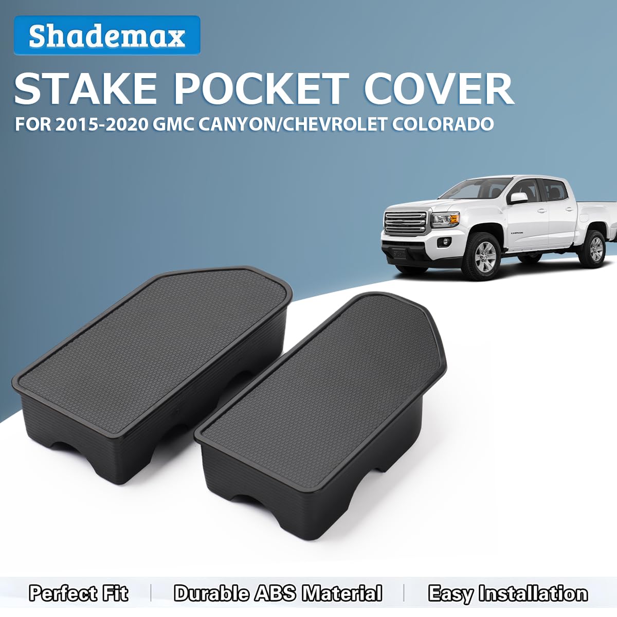 Shademax Stake Pocket Covers for 2015-2020 GMC Canyon/Chevy Colorado, Black, ABS Material, Set of 2