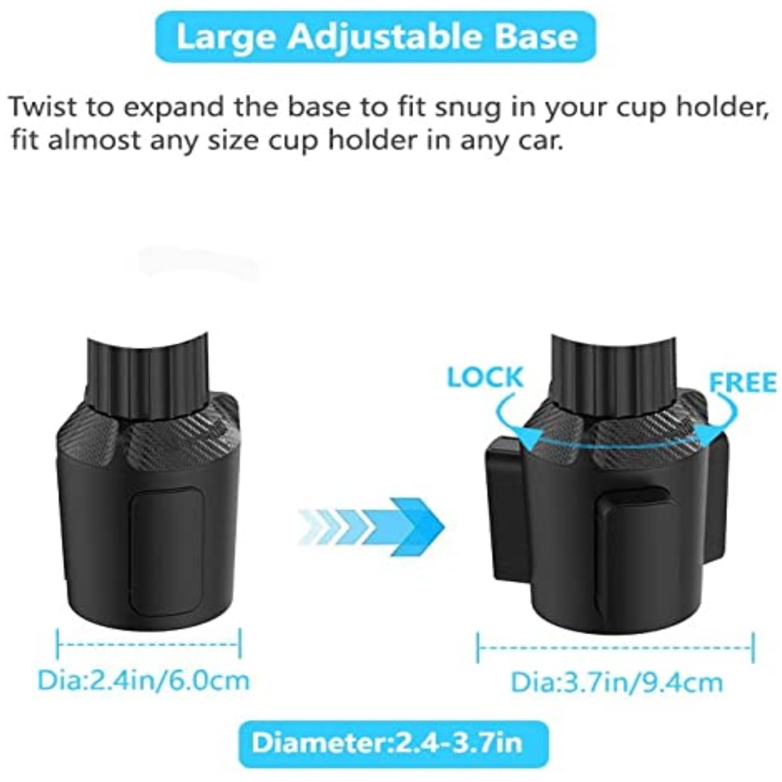 Kelofam 10" Car Food Tray - Detachable Cup Holder Expander, 360° Rotating, Black, Model KLF23002