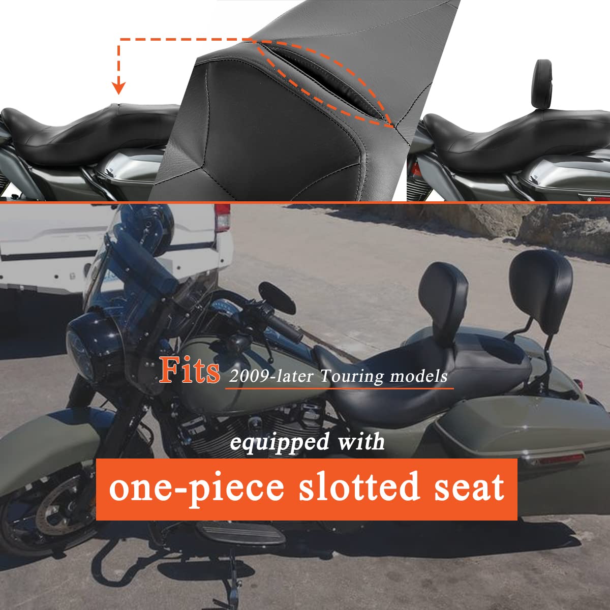 FOVPLUE Adjustable Rider Backrest Pad for Harley Touring 2009-2024, Black Microfiber, Style 1, Detachable with Mounting Kit