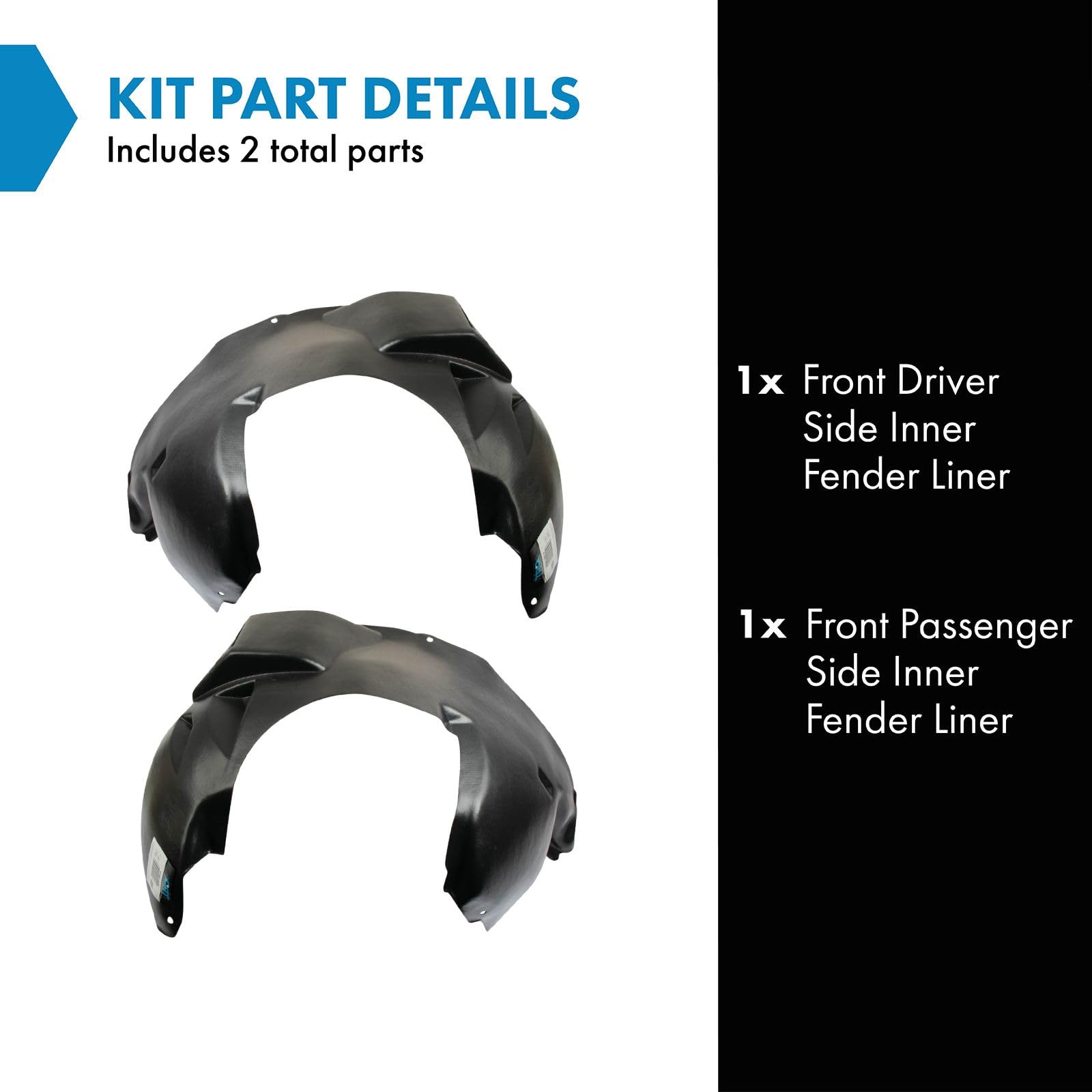 TRQ Front Inner Fender Liner Set for 2005-2007 Jeep Grand Cherokee, Black, Plastic, Model BDA07065