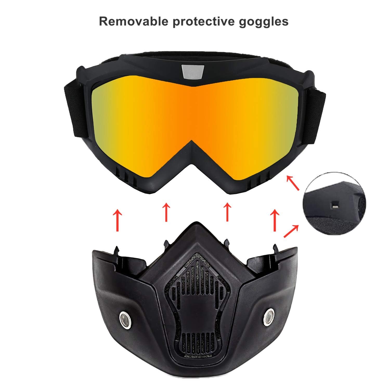 Ljdj Motorcycle Goggles With Removable Face Mask - Dirt Bike Atv Motocross Eyewear Anti-Uv Adjustable Mx Riding Offroad Cycling