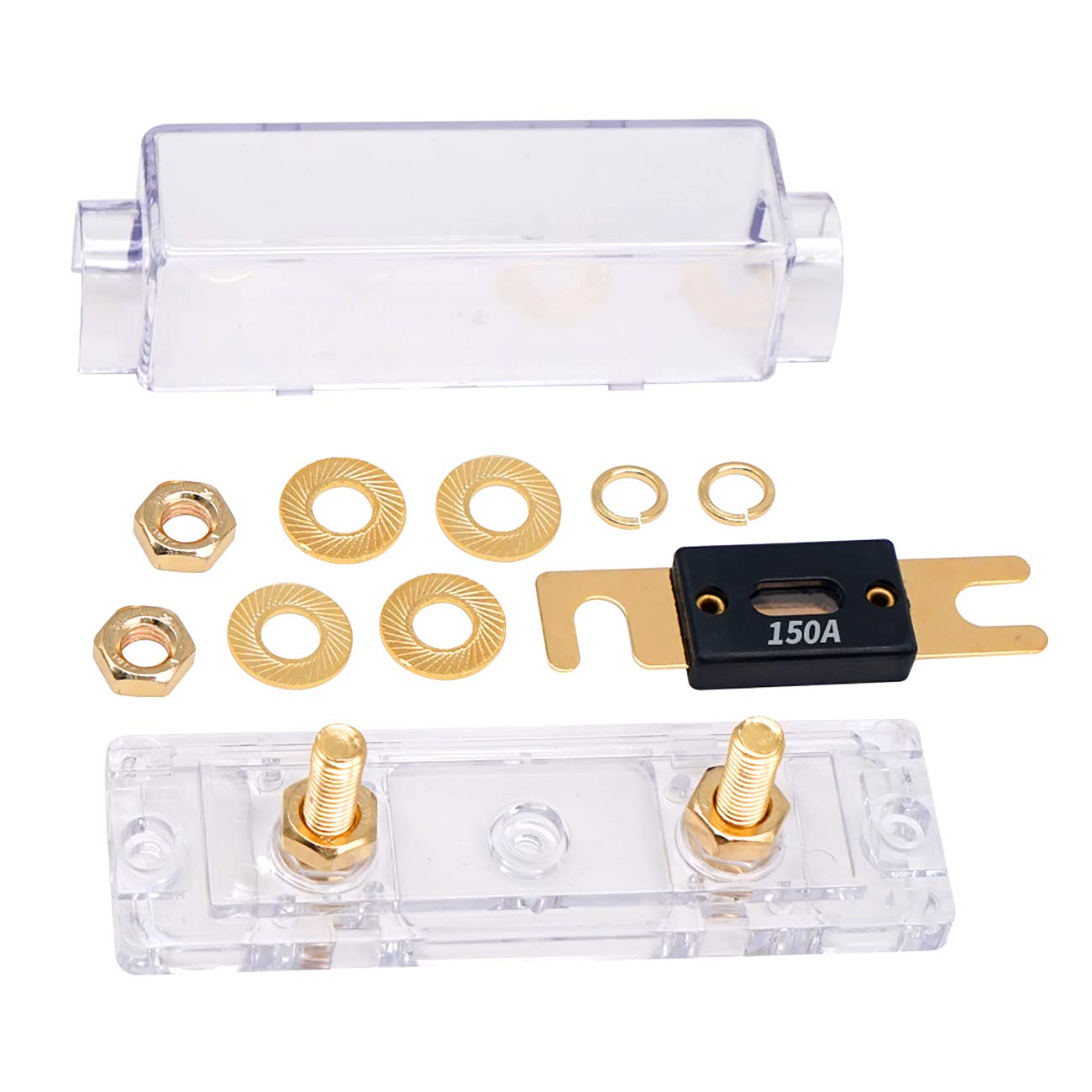Topstronggear Solid Brass 0/2/4 Gauge 150Amp Anl Fuse Holder With 150Amp Fuses(2 Pack) (150 Amp)