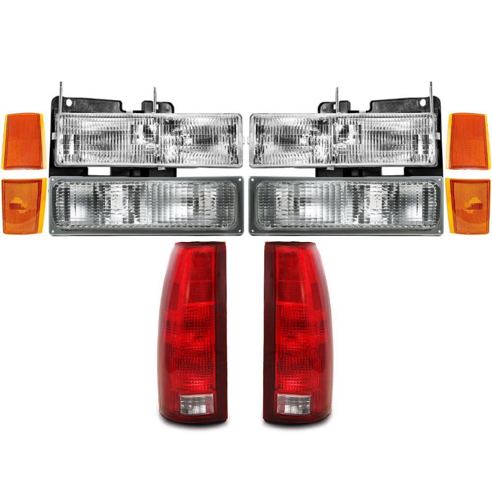EPIC LIGHTING OE Spec-B-A Replacement Halogen Headlights Signal Lights Side Markers Tail Lights Silver Trim Compatible with CHEV