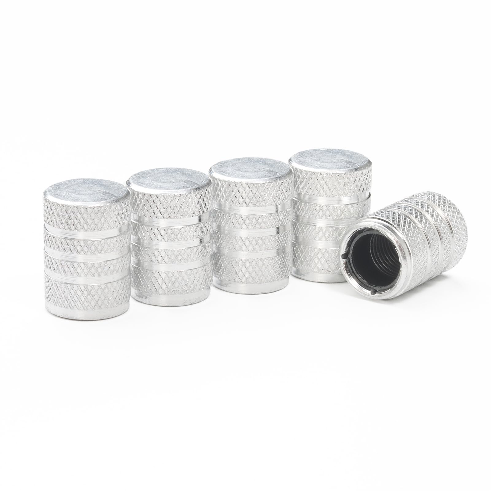 Tire Valve Stem Caps 5 pcs,Silver Aluminum Alloy,Anodized Aluminum Tire Valve Cap Universal Fit for Cars/Motorcycles/Bikes, Anti