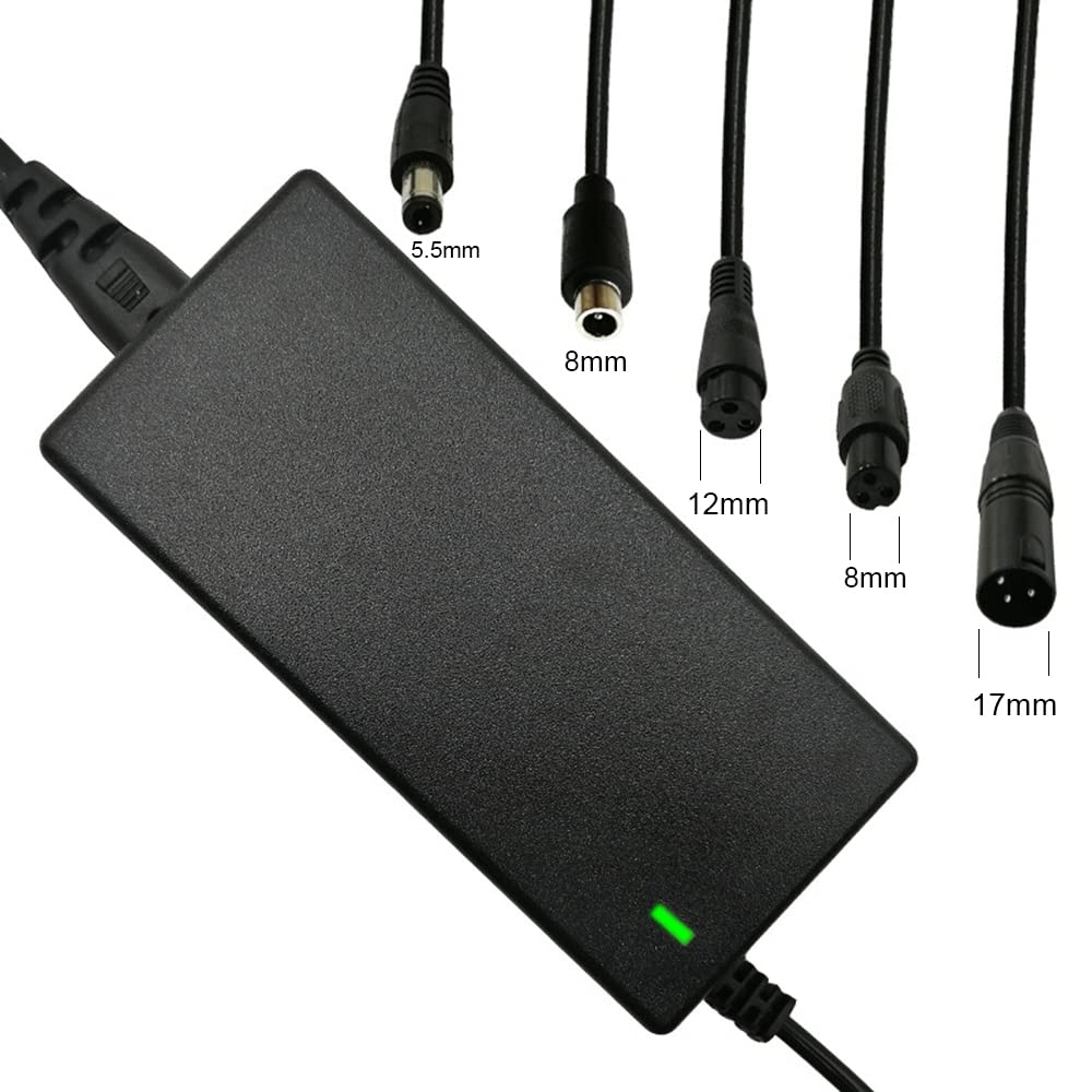 42V 2A Charger 5 Plugs Universal for 36V Lithium Battery, Pack DC 5.5 * 2.1 with 8mm 3 Prong Connector /12mm 3 Prong Connector /