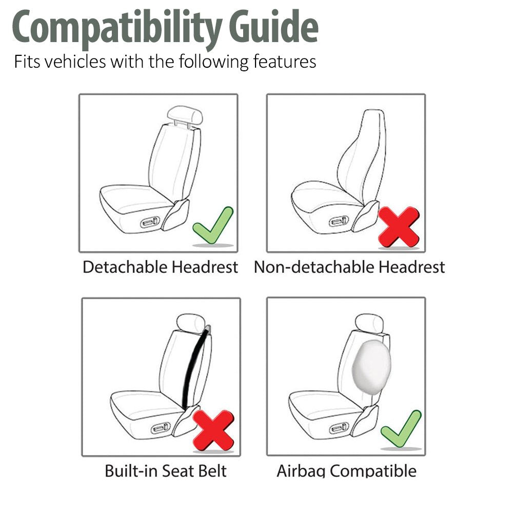 Fh Group Front Set Cloth Car Seat Covers For Low Back Seats With Removable Headrest, Universal Fit, Airbag Compatible Seat Cover