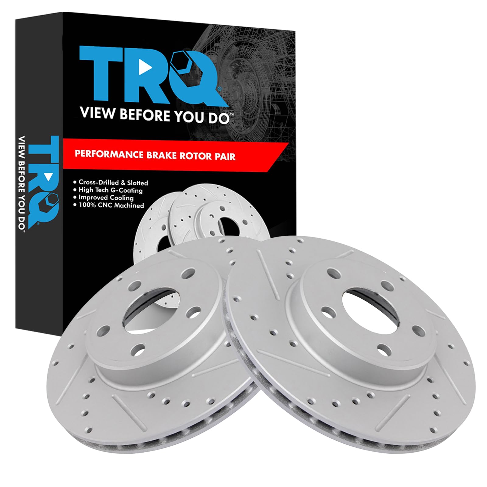 Trq Front Performance Brake Rotor Drilled Slotted Pair Set For Achieva/Beretta/Cavalier/Corsica/Cutlass Calais/Grand Am/Skylark