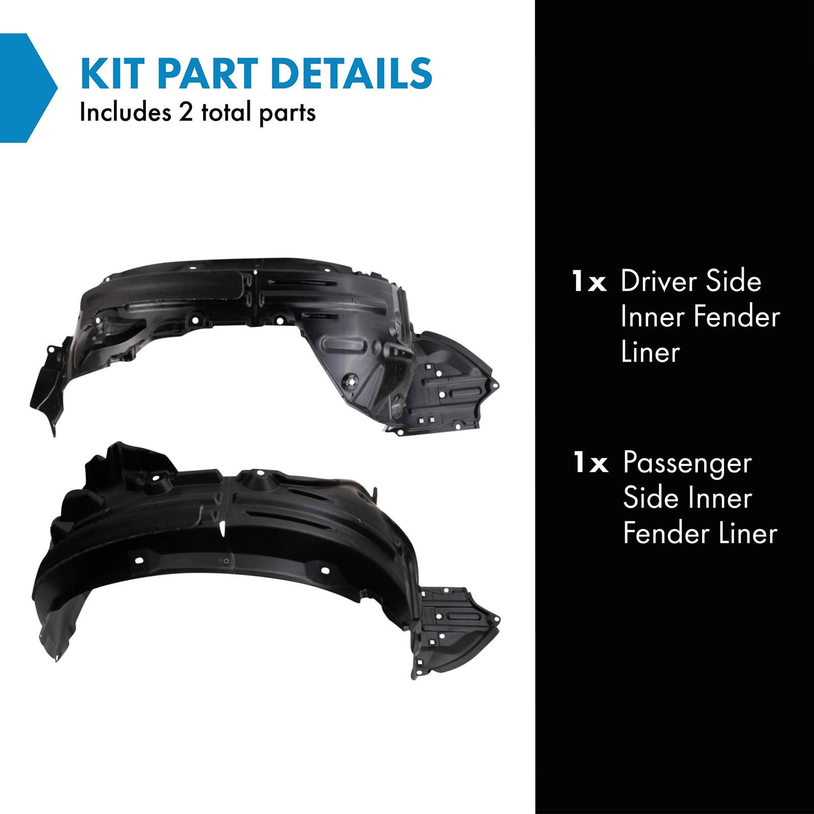Trq Inner Fender Liner Set Compatible With 2019 Toyota C-Hr To1248239 To1249239