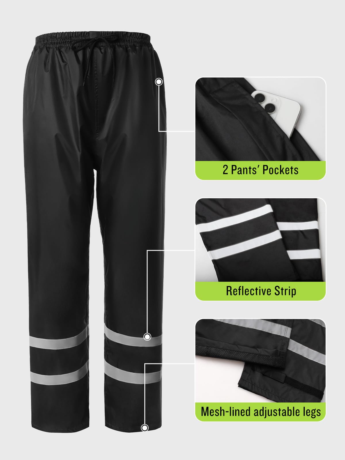 Saphirose Men 'S Rain Suit High Visibility Reflective Work Rain Jacket Pants For All Sport Farm Fishing Motorcycle (Black/Yellow