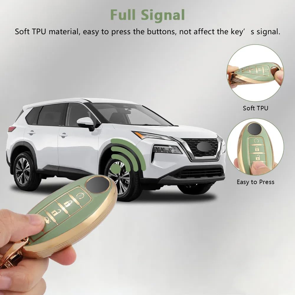 PIFOOG Key Fob Cover for Nissan 5 Button - Green TPU Protective Case for Altima, Sentra, Rogue, Maxima, Armada, Murano, Pathfinder, Versa
