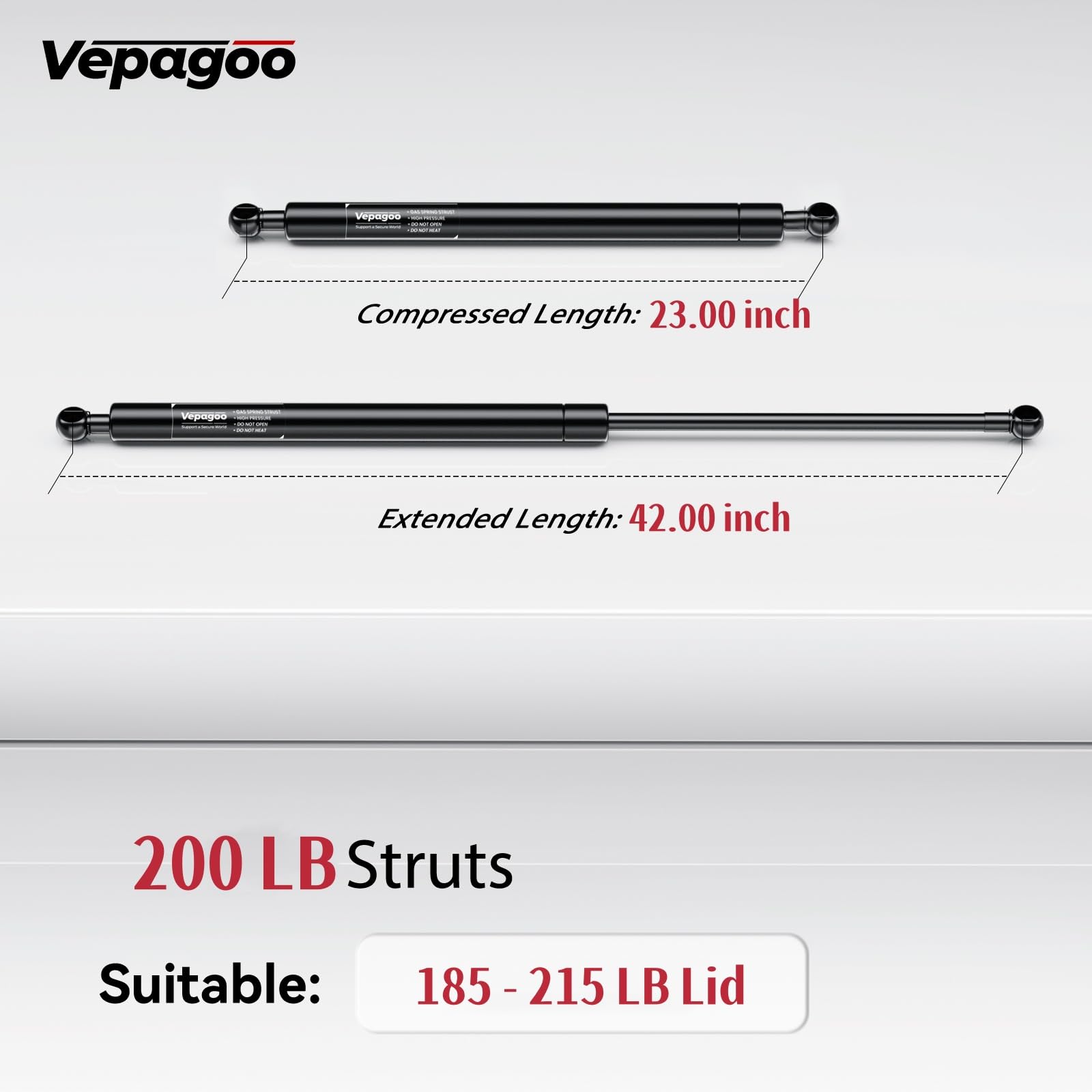 Vepagoo 42-Inch Gas Strut - 200Lb Heavy Duty Lift Support Spring for Tonneau Cover, Black, 2pcs (1 Pair)