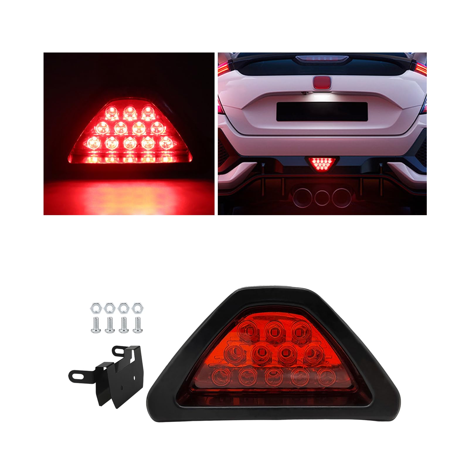 Suvnie Car F1 Style Brake Light, DRL Fog Rear Tail Third Brake Light, Waterproof Triangle Warning Flash Lamp with 12 LED, Univer