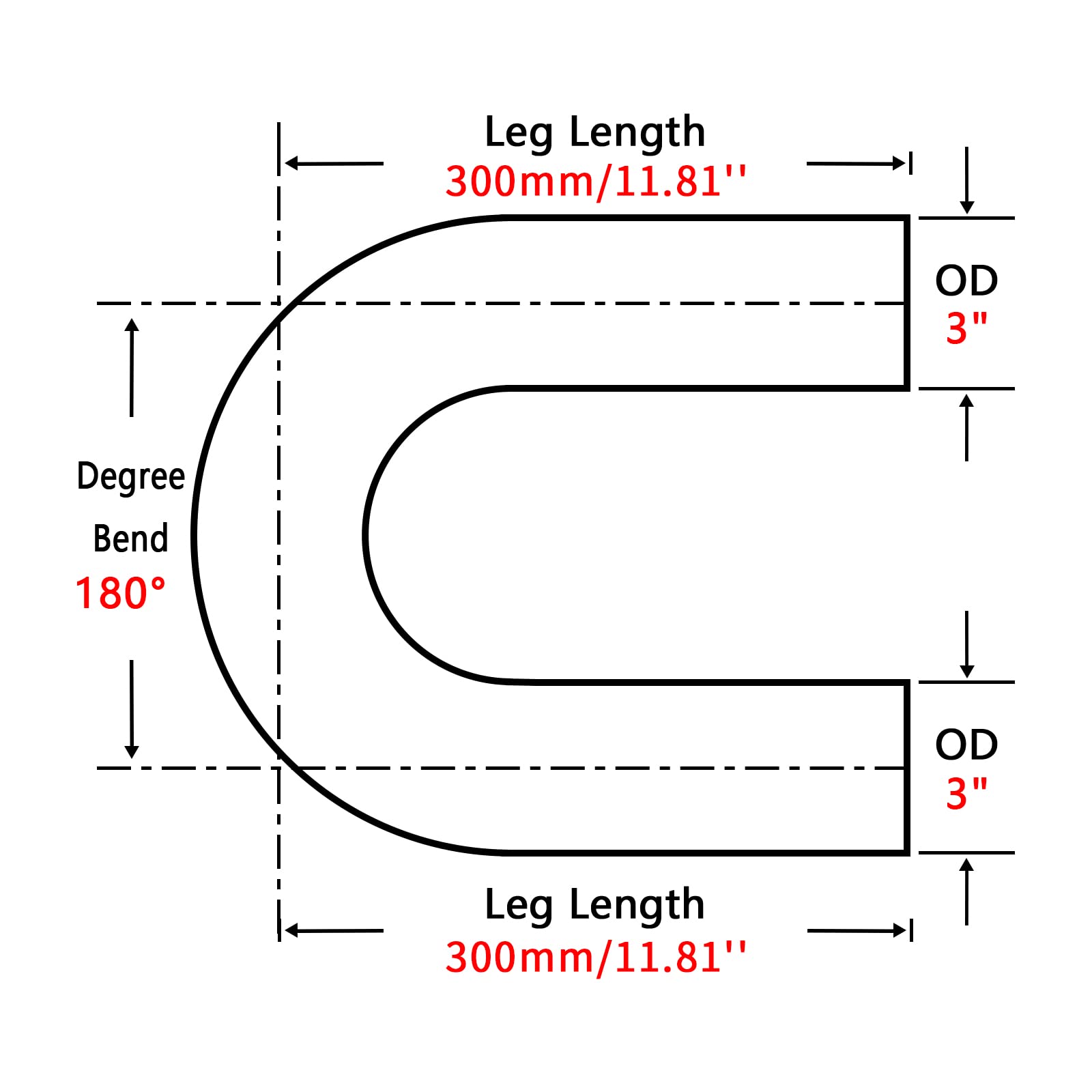 Fgjqefg 3 Inch 180 Degree Diy Custom Mandrel Exhaust Pipe Tube Pipe, T304 Stainless Steel, Universal Fit, 23.62 Inch End To End