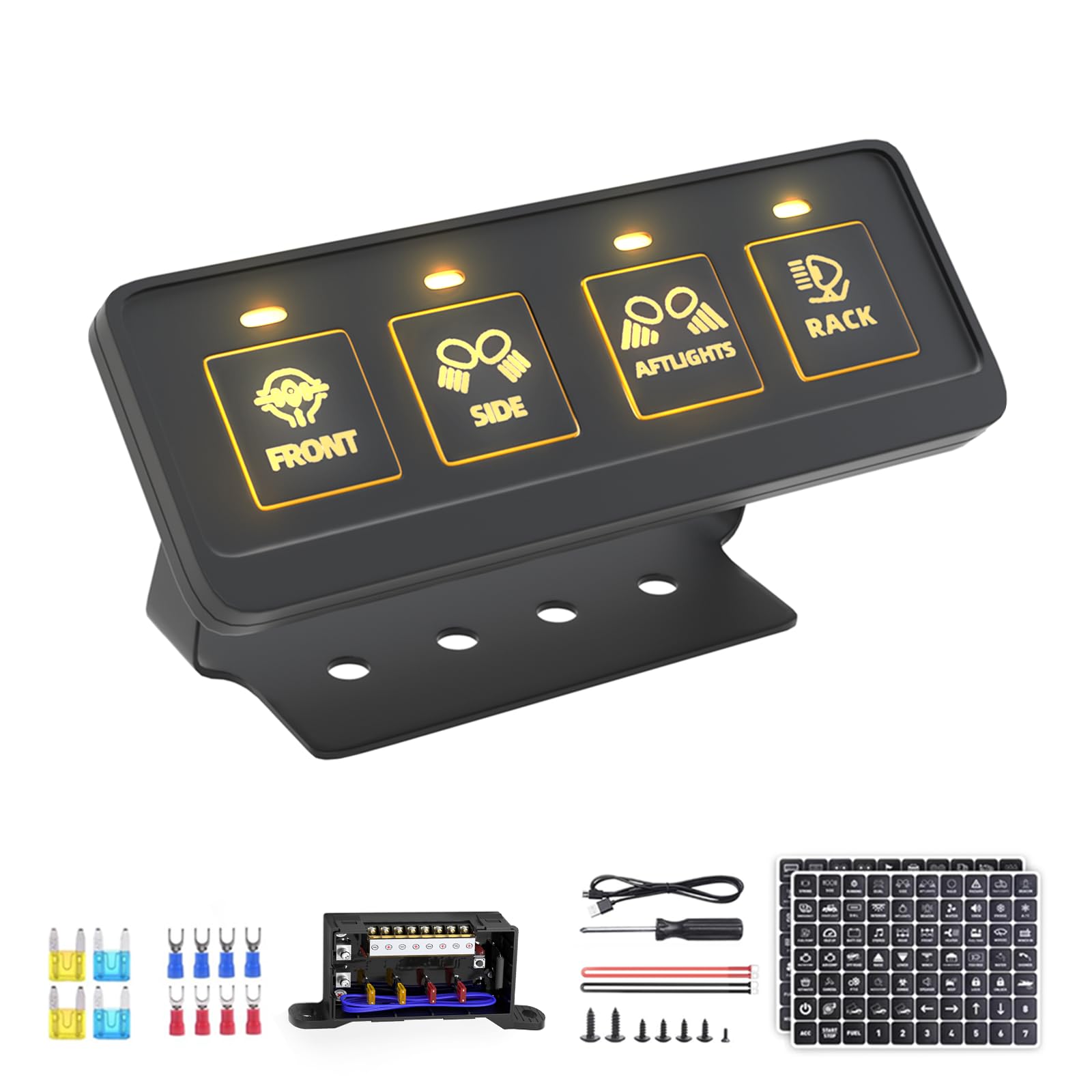 FLY KAN 4 Gang Multifunction Switch Panel, Wireless Remote Control Offroad Light Switch Panel Waterproof Universal Circuit IC Co