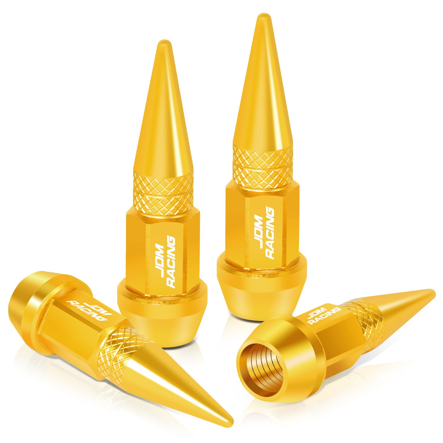 Auto Dynasty 45Mm Anodized Aluminum Valve Stem Caps, Spiked Head Design Car Accessories, Universal Fit For Most Vehicles, Gold (