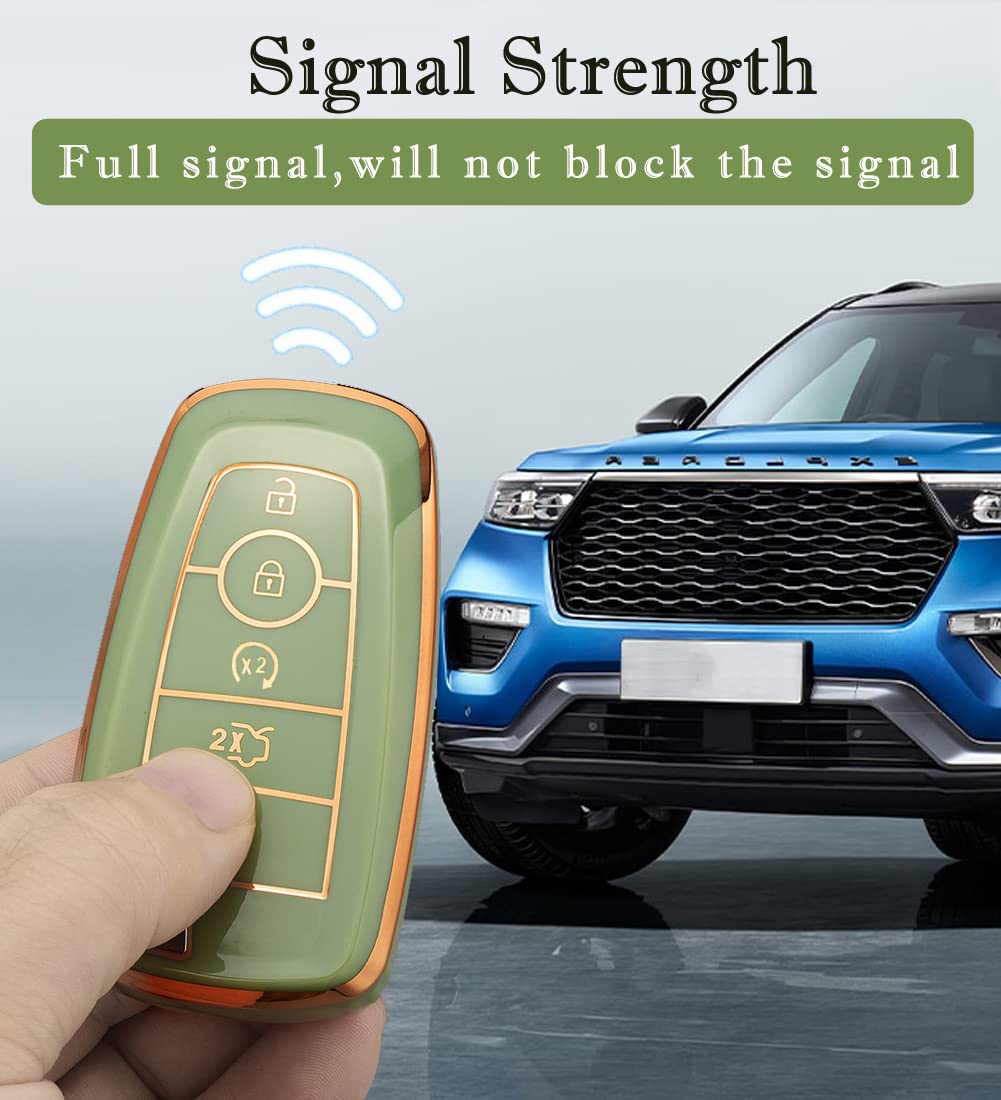 Cacacar For Ford Key Fob Cover, For Explorer Bronco Escape Edge Expedition Mustang F150 Fusion Ranger Lincoln Premium Soft Tpu Full Protection Key Case Remote Key Holder (Size B-Ivory)