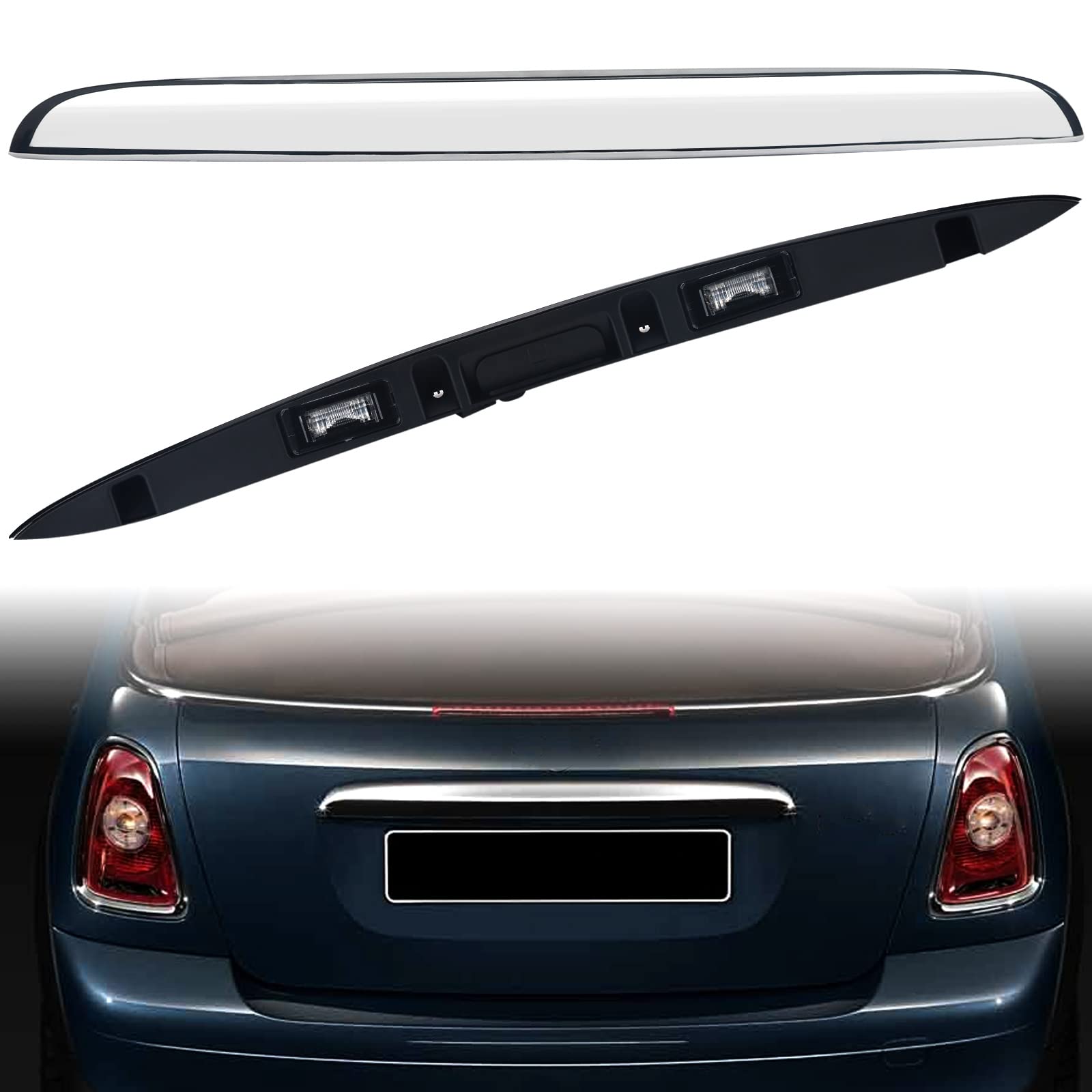 Chrome Rear Trunk Hatch Handle with Lamp, Tailgate Trim Lid Trunk Liftgate Pull Handle Compatible with BMW Mini Vehicle 2005-201