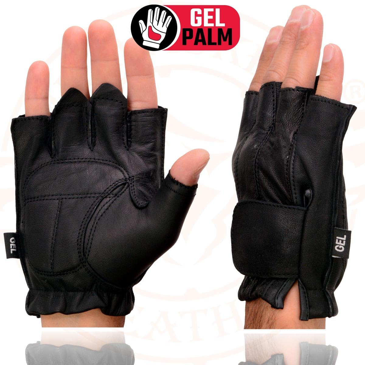 Milwaukee Leather Sh442 Men'S Black Leather Gel Padded Palm Fingerless Motorcycle Hand Gloves W/Soft Genuine Leather - Xxx-Large