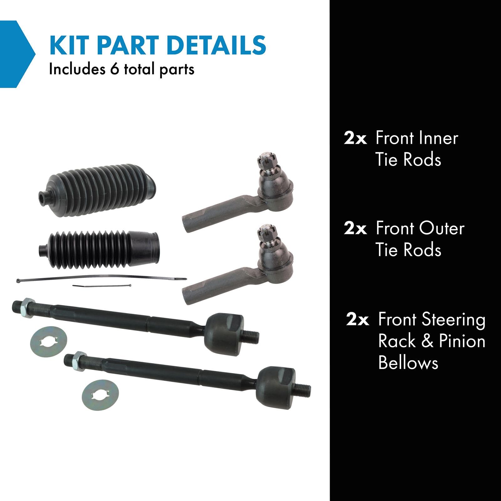 TRQ Front Steering Kit - Steering Rack & Pinion Bellow Tie Rod for 2005-2022 Toyota Tacoma, Model PSA44111