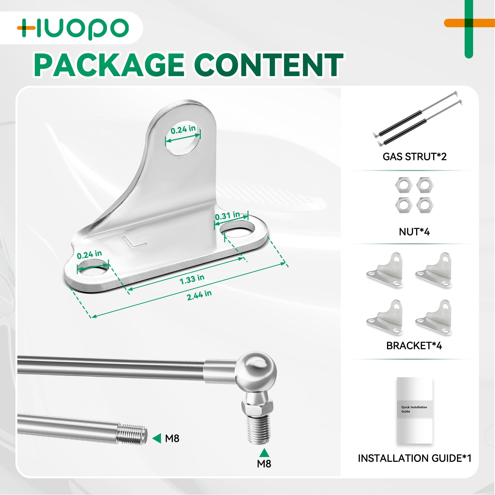HUOPO 23" Gas Struts, 200lb Lift Support for RV, Boat, Cabinet, Alloy Steel, Black, Model 746827178330, 2 Packs