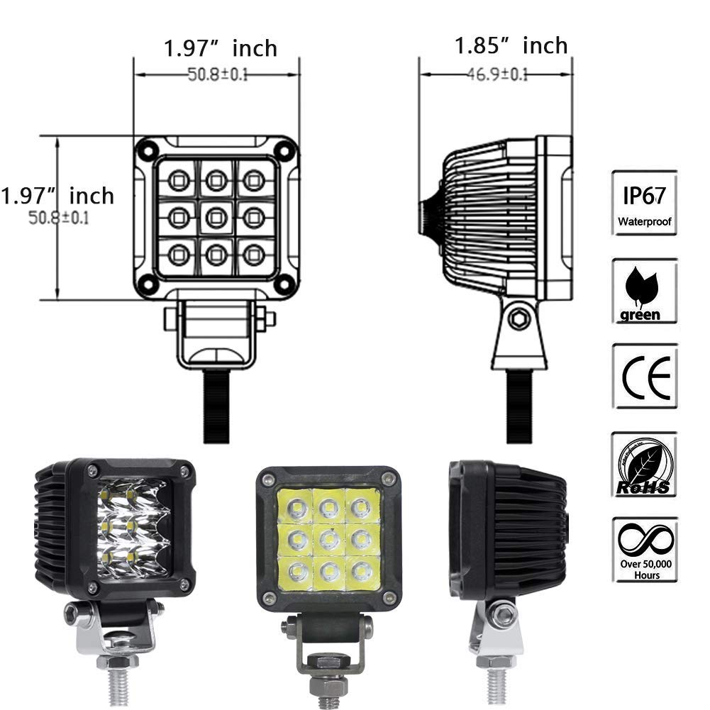 Adzoon Motorcycle Fog Lights, 2'' Inch 27W Spot Mini Cube Work Driving Pod Lights For Offroad Trucks Atv Utv Suv 4X4 Pick Up Car