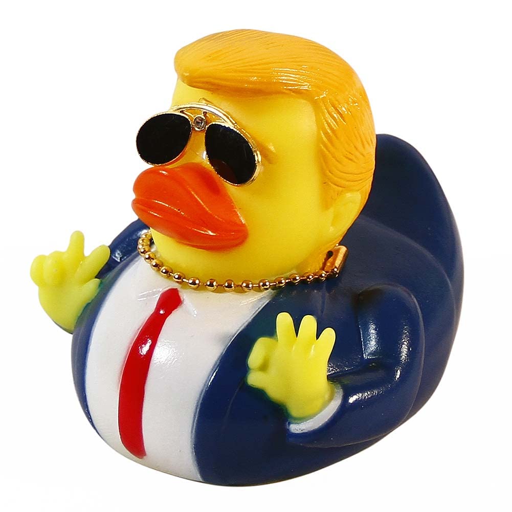 TAOHUAJIANG Rubber Duck Car Ornament - Blue Squeaky Duck with Sunglasses & Necklace, Style A, Grandma Trump Gift