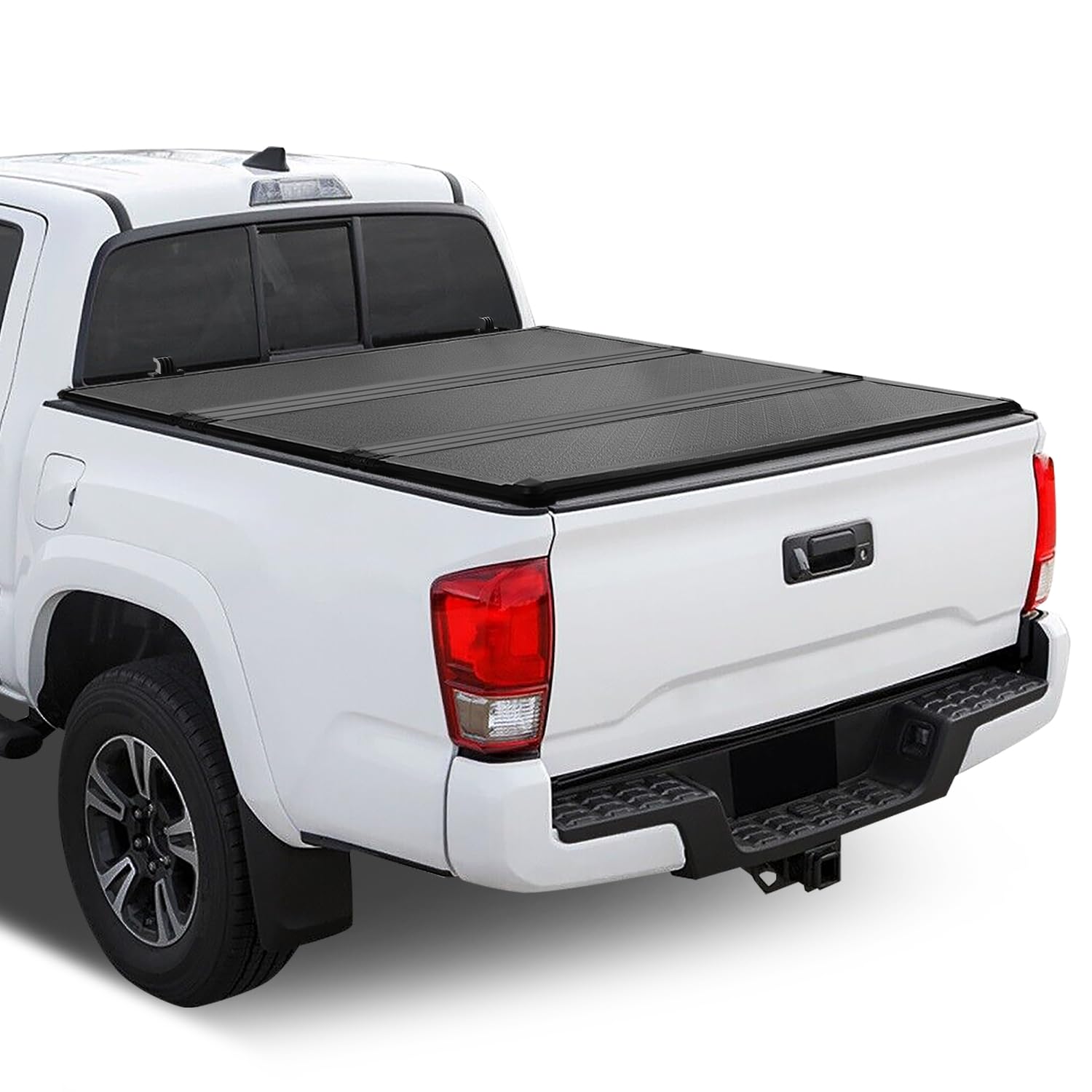 Auto Dynasty Frp Hard Tri-Fold Truck Bed Tonneau Cover Compatible With 2016-2024 Toyota Tacoma 6Ft Bed, Black Powdercoated