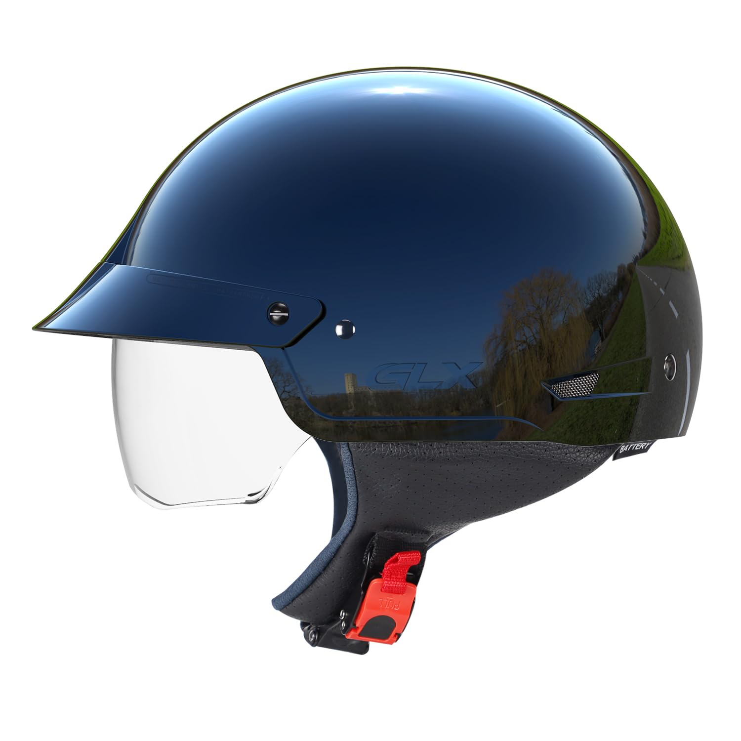 GLX M14 Open Face Motorcycle Helmet - Black, Medium - DOT Approved