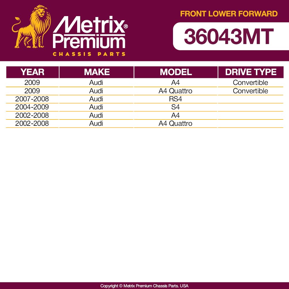Metrix Premium Chassis Parts - Front Lower Forward Control Arm W Ball Joint & Bushing Assembly Fits 09 Audi A4, 09 A4 Quattro, 0