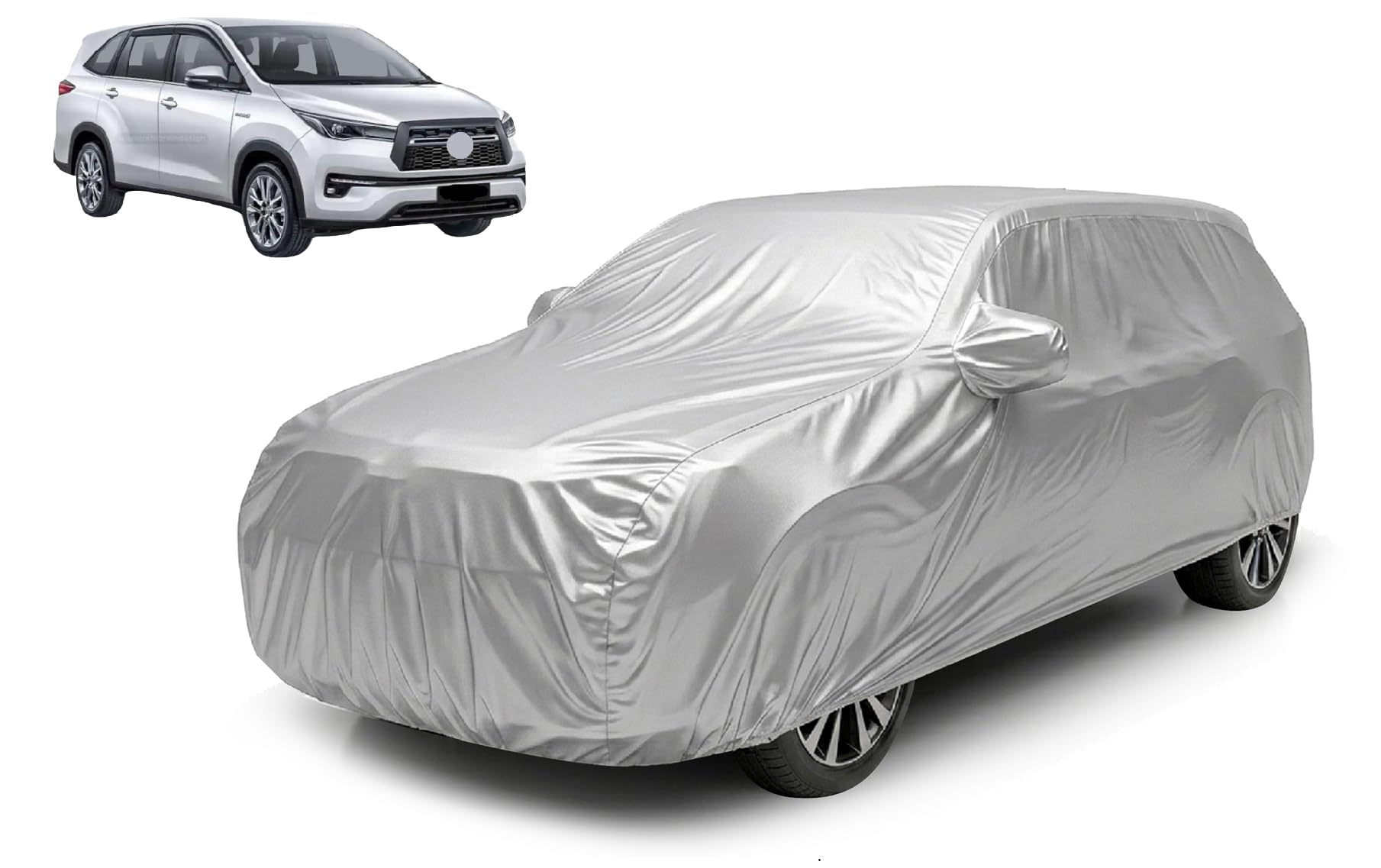 Auto Hub Waterproof Car Cover Compatible with Toyota Hycross, 3 Layer, Soft Cotton Lining, Hycross Car Cover Waterproof Silver