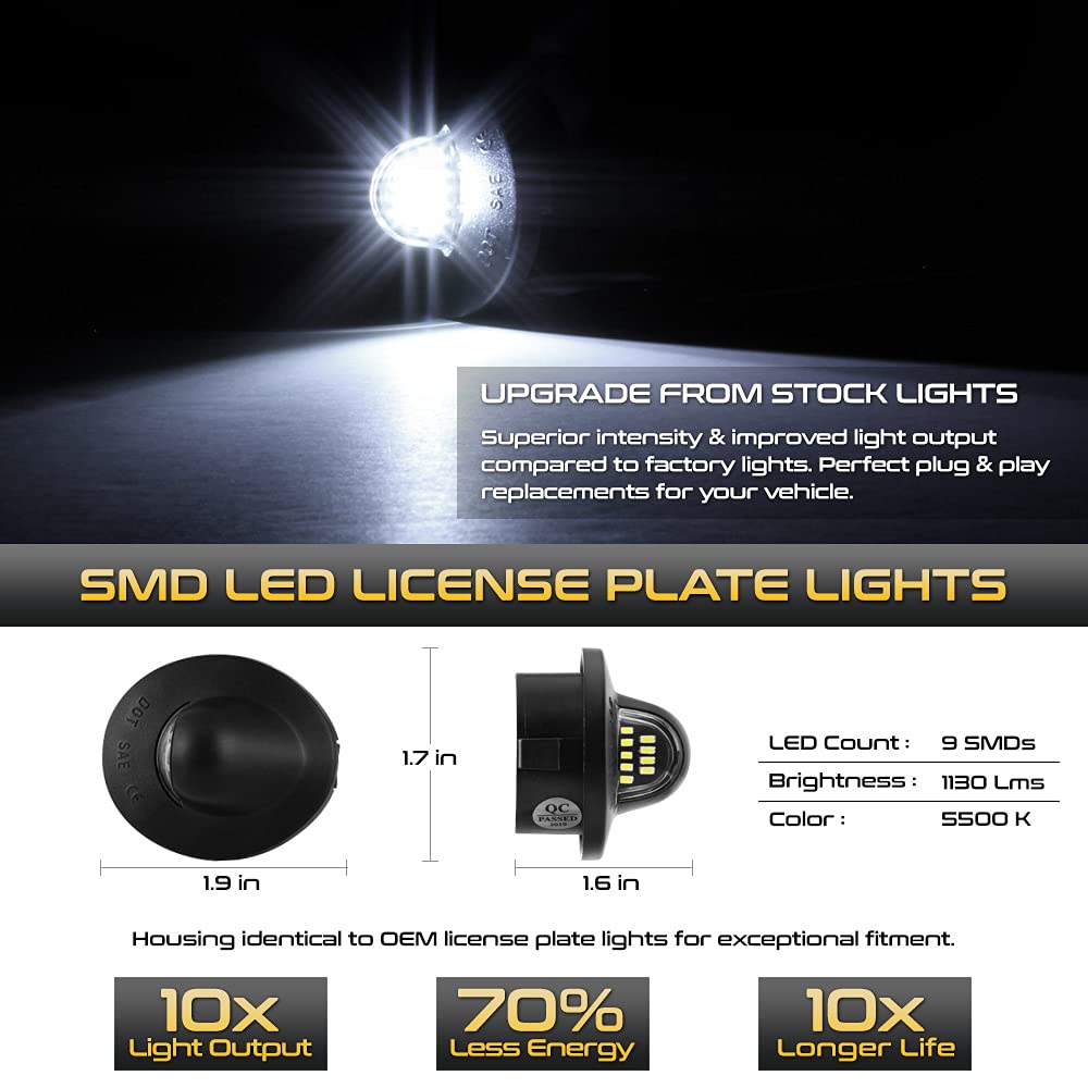Vipmotoz Bright White Smd Led License Plate Light Compatible With Ford F150 F250 F350 Super Duty Ranger Pickup Explorer Bronco E
