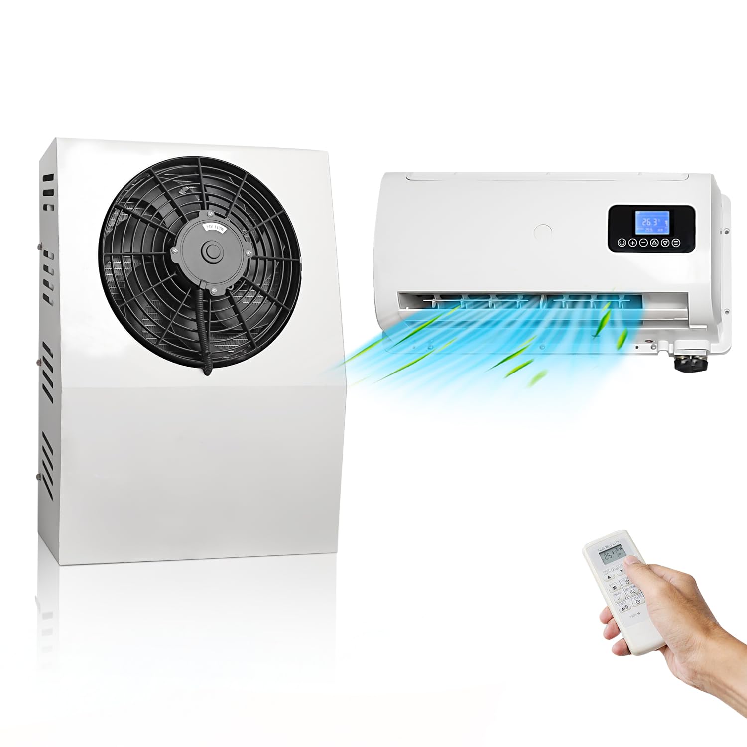 Aspligo 12V Dc Air Conditioner Electric Split Parking Truck Air Conditioning Ac Unit For Tractor Bus Boat Camper Van Motorhome Rv Trailer Excavator Crane 6800-10500Btu Fast Cooling Low Noise