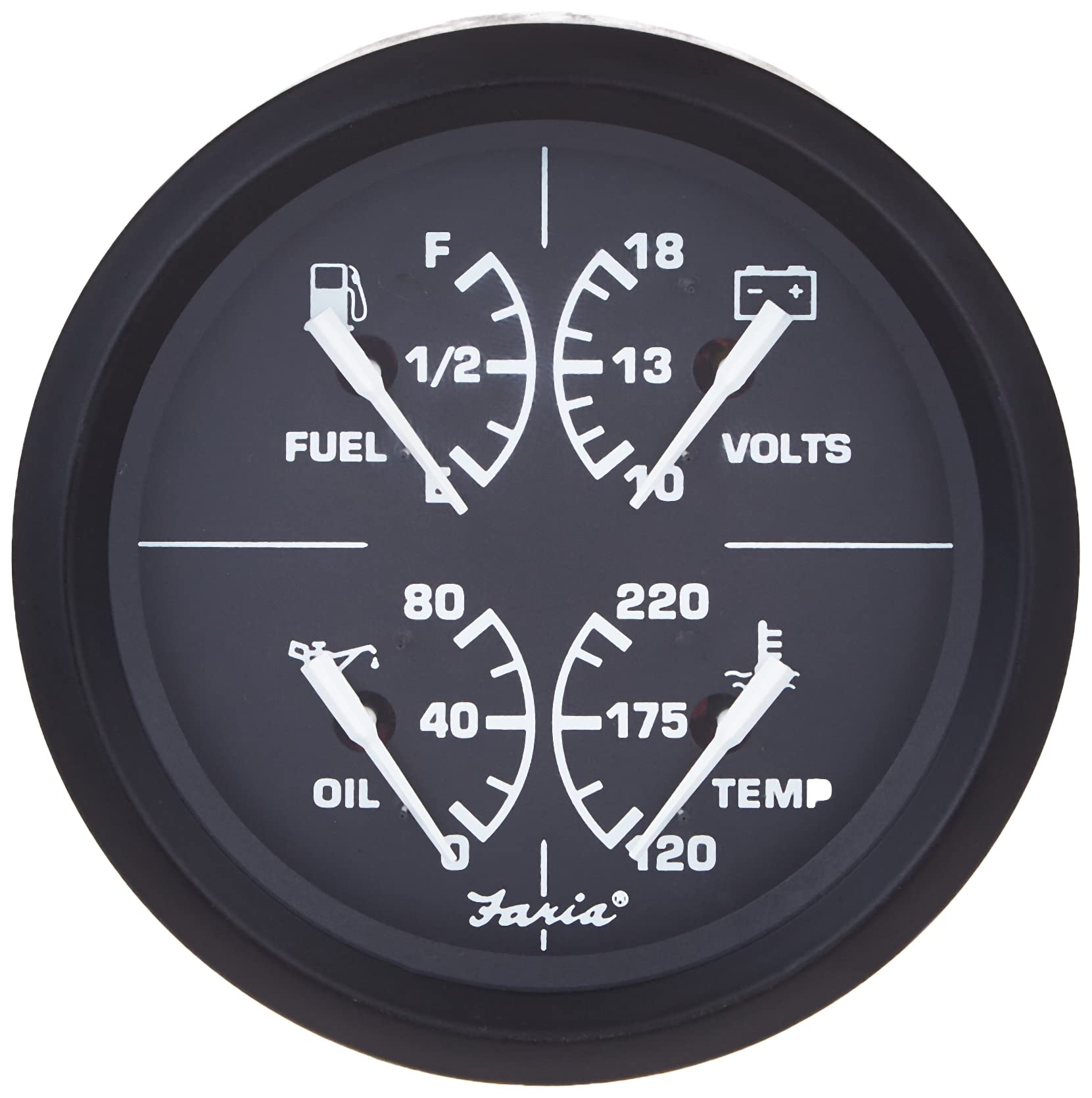 Faria 3003.3415 Multifunction Fuel Level/Oil PSI/Water Temp/Voltmeter 4" Black - Plastic, One Size