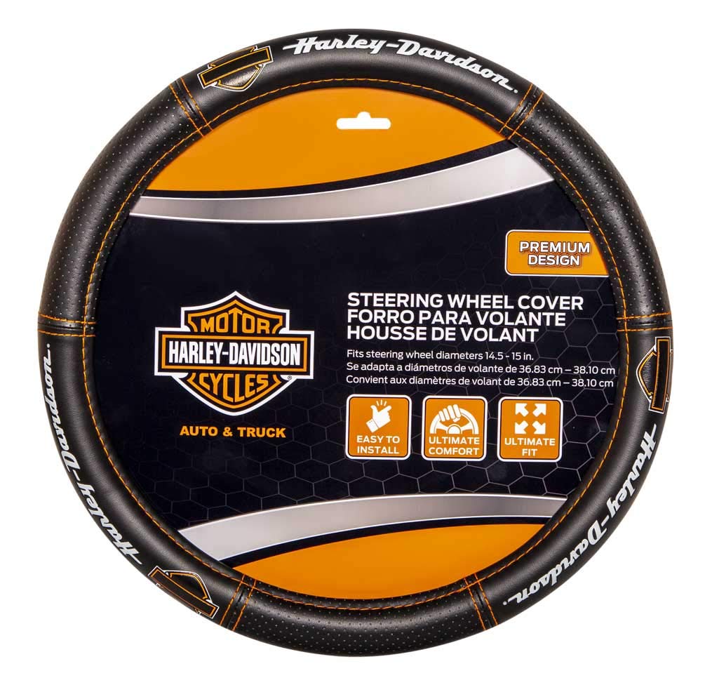 HarleyDavidson Deluxe B&S Steering Wheel Cover w/Contrast Stitching, Black